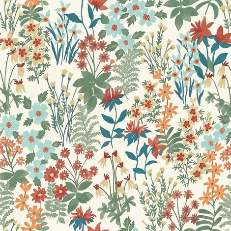 Grandeco Floral Multicoloured Wallpaper Garden Flowers Textured Paste The Wall