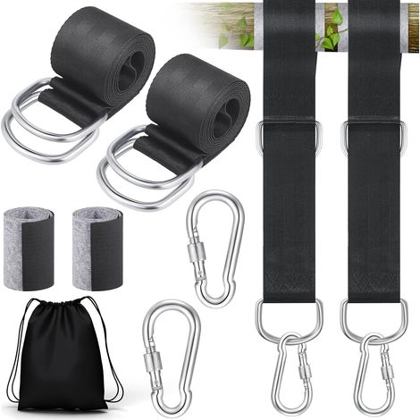 Fixation Balancoire 150cm, 2 Pièces, Charge Max 800kg Sangle Balancoire Arbre, D-Ring, Mousquetons et Rembourrage de Protection pour Arbres, Sac, pour Balancoire et Hamac (1/5)