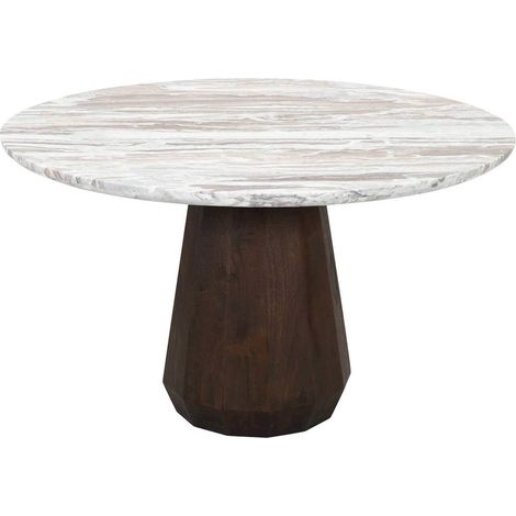 Table à manger ronde en marbre et bois style contemporain - Marbre blanc et bois foncé (1/5)