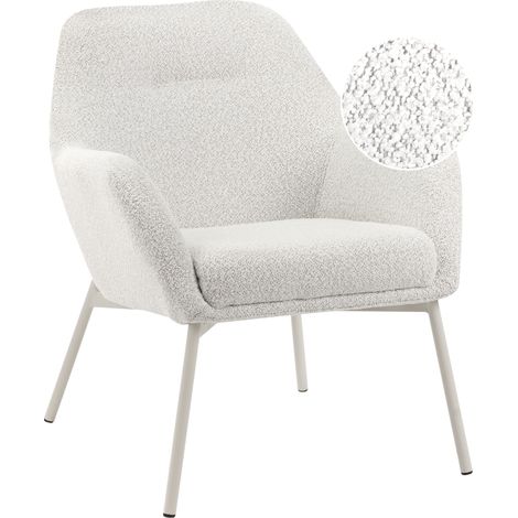 Sillón con reposabrazos patas de hierro tapizado en tela blanco crema Jabro
