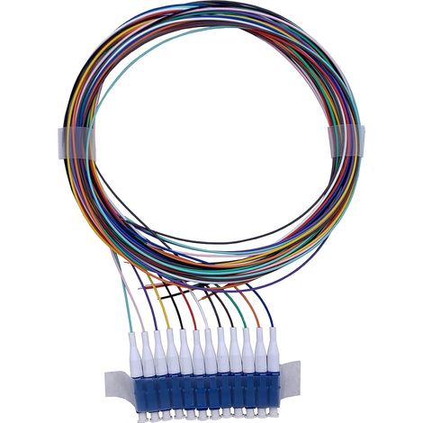 Elfcam® - Pigtail a Fibre Optique a Code Couleur 12 Fibres OS2 LC/UPC Monomode sans Gaine