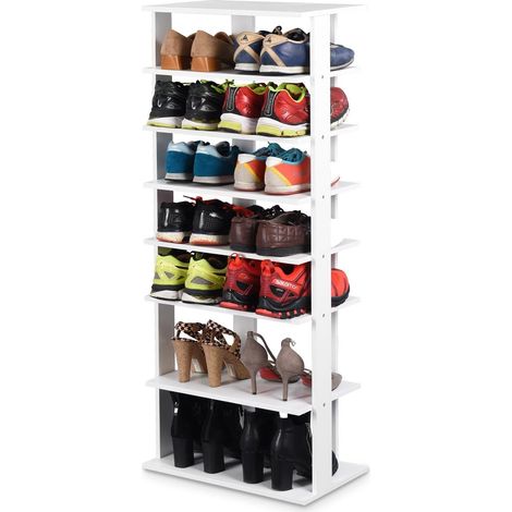COSTWAY Schuhregal Schuhschrank Schuhstaender Schuhablage Holzregal Standregal Dekoregal Aufbewahrungsstaender 8 Ebenen weiss (1/5)