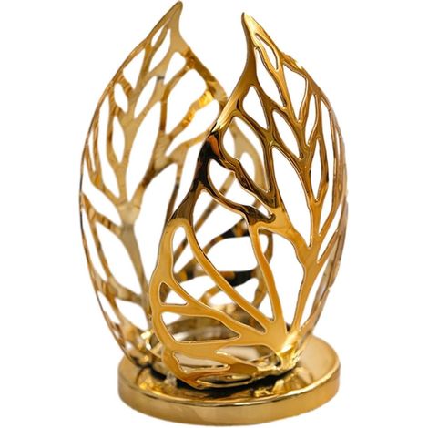 Kerzenhalter aus Metall, hohler Kerzenhalter, dekorativer Kerzenhalter, blattförmiger Votivkerzenhalter, Kerzenhalter aus Eisen für Hochzeiten, Wohnzimmer, Partys, Tischdekoration – Gold