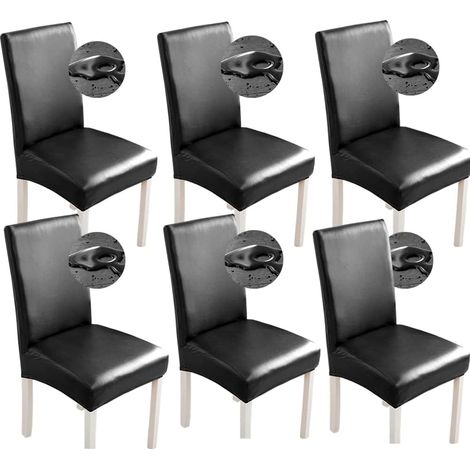 Lot de 6 ( noir housses de chaise en cuir synthétique imperméables extensibles pour salle à manger  Pour maison, bureau, restaurant (1/5)