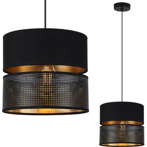 ASTI DUO SCHWARZE HÄNGELAMPE 1 FLACHER SCHWARZ-GOLD-LAMPENSCHIRM TS 20CM