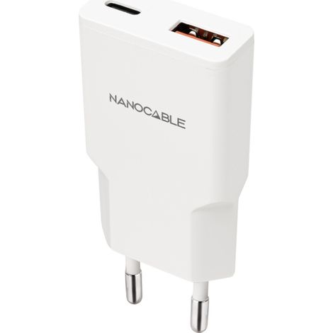 Nanocable Cargador de Pared USB-C/PD + USB-A/QC 20W - Color Blanco
Especificaciones:
-Puertos de carga: 1 USB-C PD + USB-A QC
-Voltaje de entrada: 100