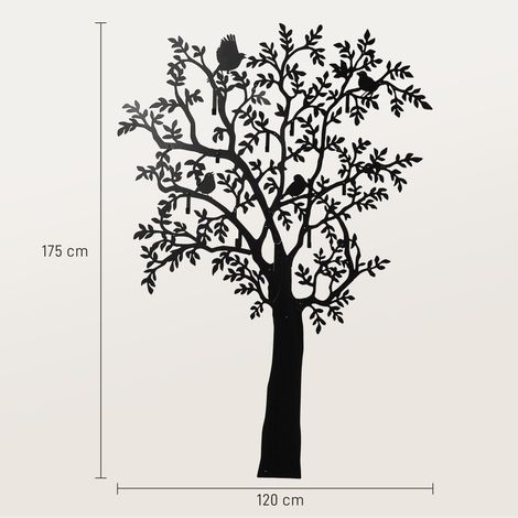 Porte-manteau mural, crochet mural, motif arbre et oiseaux, noir (1/5)