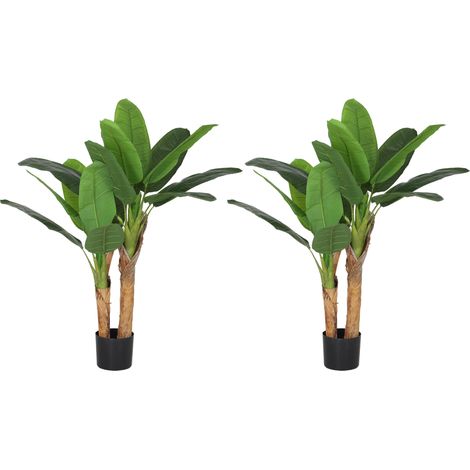 HOMCOM set de 2 plantas artificiales bananero 120 cm con maceta y 15 hojas plantas decorativas para interior verde (1/5)