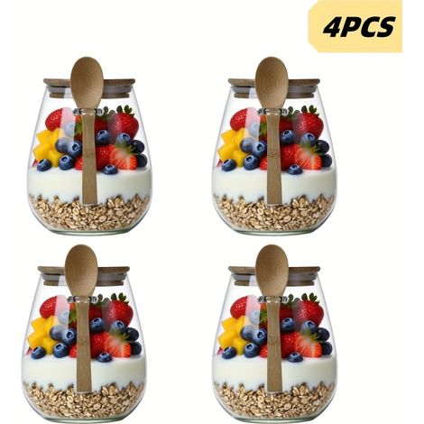 (600ml - 4 bouteilles) Bocaux ronds en verre hermétiques, rangement et organisation de la cuisine, adaptés au stockage de l'avoine, des épices, du café et des céréales. (1/5)
