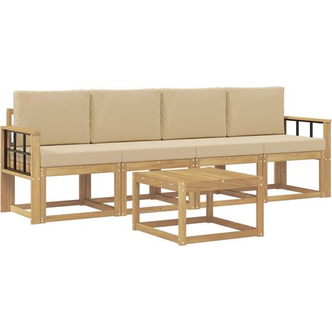Conjunto de sofás de exterior con cojín 5 pcs y Beige vidaXL