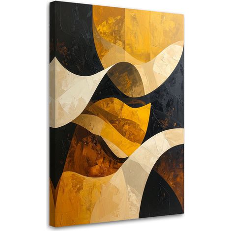 Stampe su Tela, Astrattismo linee onde giallo nero oro, 40x60 (1/5)