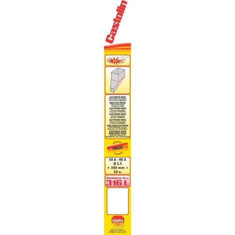 Castolin – Électrodes enrobées 316L pour acier inoxydable – Diamètre 2,5mm – Résistance à la corrosion – Étui de 10 pièces