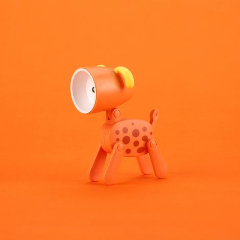 (Chiot - Orange) Mini lampe de table créative à faire soi-même, veilleuse LED, adorable animal de compagnie, décoration de bureau de dessin animé (3 piles intégrées + 3 piles bouton gratuites) (1/3)