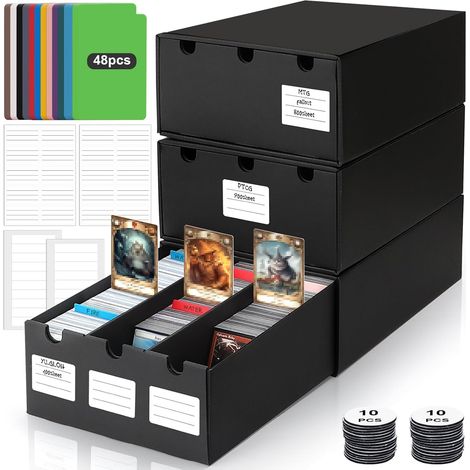 Boîte de rangement pour cartes à collectionner — Boîtier en carton grande capacité (peut contenir plus de 9 000 cartes), incluant 48 séparateurs, des étiquettes et du ruban adhésif (1/5)