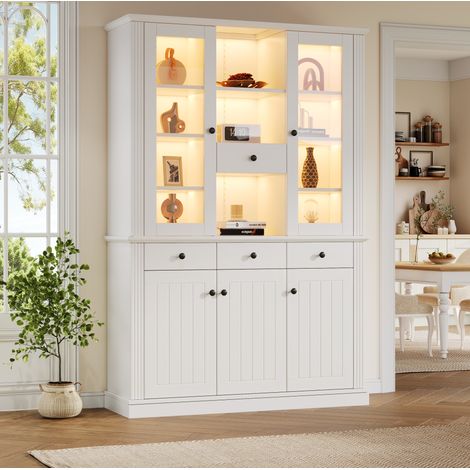 Vitrina FloraGrace blanca 119,5 x 40 x 180 cm de MDF y vidrio templado con almacenaje (1/5)