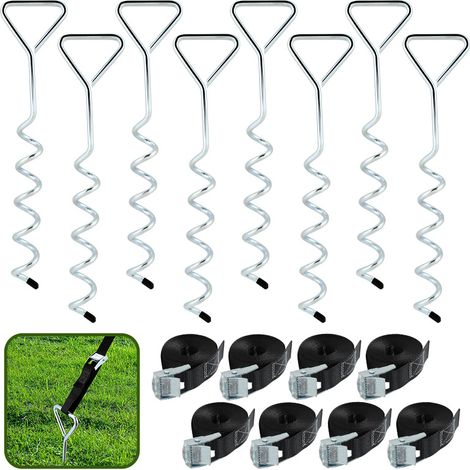 Jiubiaz Ancoraggi a spirale per trampolino Cinghie di serraggio Kit di ancoraggio di resistenza Fissaggi in acciaio inox per trampolino Safety,set da 8