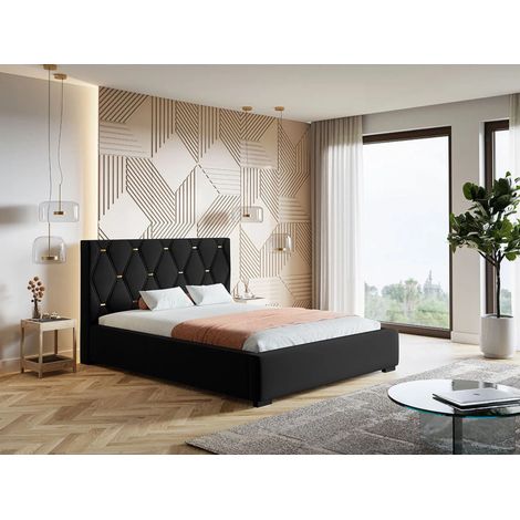 Lit rembourré avec rangement 120x200 velours noir Tasso (1/5)