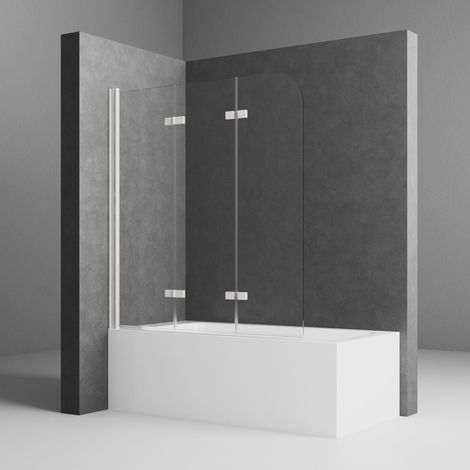 Weiß Duschwand für Badewanne 130x140cm Badewannenaufsatz 3-teilig Duschtrennwand für Badewanne Duschwand Badewanne Faltwand Duschabtrennung Badewanne, 6mm ESG Glas
