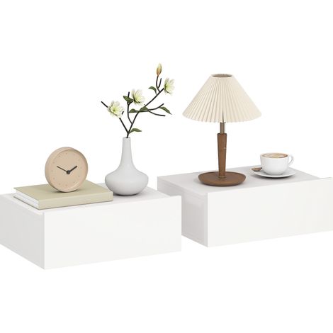 HOMCOM set de 2 mesillas de noche de pared, mesitas de noche flotantes con 1 cajón, mesas auxiliares para dormitorio, 40x30x15 cm, blanco