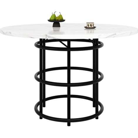 Runde Esstisch für 4 bis 6 Personen aus MDF und Metall mit Marmoriertes Muster, Verstellbare Beine - 100×100×76 cm, Schwarz (1/5)
