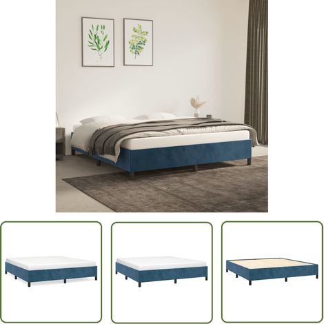 The Living Store Cadre de lit sans matelas bleu foncé 160x200 cm velours - Cadre De Lit - Lit Double - Lit Velours - Literie - Meubles Chambre (1/5)