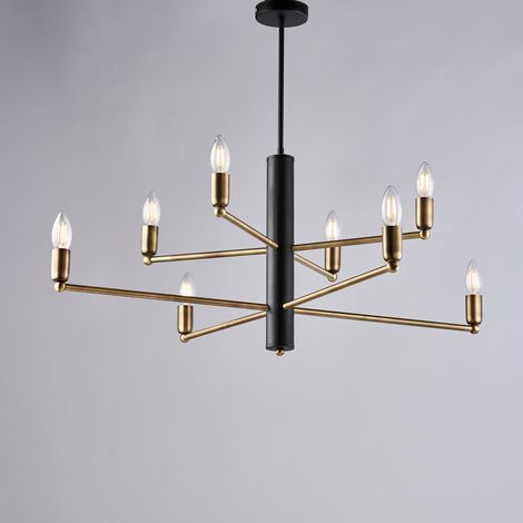 Isak – Pendelleuchte aus schwarz lackiertem Eisen mit gebürstetem, brüniertem Messing-Finish, 8 Lichter, H.66 – Ø86 – BL311-8-NR