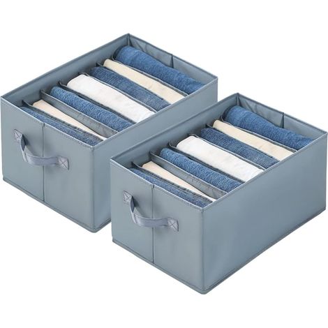 QAZQA 2 Pièces Boîte de Rangement pour Jeans, Organisateur Tiroir Tissu en Carton PP avec Poignée, Boite Rangement Vetement Pliable et Lavable avec 7 Compartiments pour Jeans Pantalons Pull Fi (1/5)