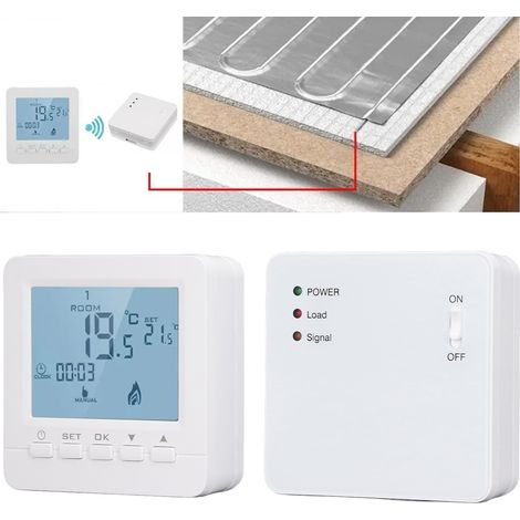 Le thermostat électrique programmable intelligent sans fil HY02B05-2RF+BW RF est compatible avec les systèmes de chauffage électrique, les chaudières à gaz et les planchers chauffants à eau. Tension d (1/5)
