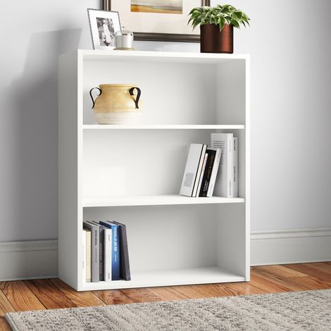 Bibliothèque basse blanche en bois 3 étagères réglables en hauteur Easyread (1/5)