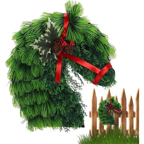 Couronne de Noël Tête de Cheval - Décor de Fête Fermière,Décoration de Porte Tête de Cheval Résistante aux Intempéries pour Mur Intérieur Porte Fenêtre Porche Cheminée Décoration Murale (1/5)