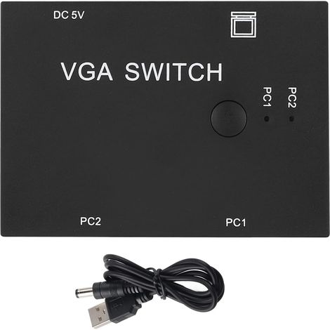 Commutateur VGA, Switch 2 en 1 Sortie Switcher 2 PC vers 1 Moniteur Répartiteur pour Ordinateur Portable Bureau Projecteur TV Vidéo Monitor Set Top Boxes Notebooks Projectors Computers (1/5)