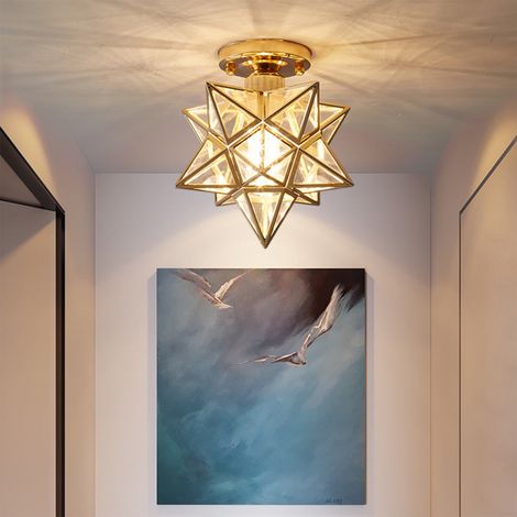 Plafonnier Cristal Forme Étoile - Luminaire Led Moderne Pour Couloirs Et Balcons - 25x20x20 cm - PVC - Or (1/5)