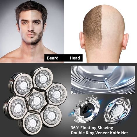 Tête Rasoir têtes,Rasoir électrique Flottant Barbe 7 Têtes pour Homme avec un Rasage Propre,Universel Double Anneau Lame Rasage Remplacement Durable Rapide pour Rasoir électrique 5 6 7 (1/3)