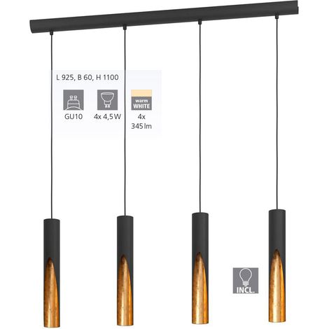 Lampadario A Sospensione Moderno Barbotto Acciaio Nero Oro 4 Luci Gu10 4,5W (1/3)
