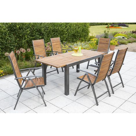 Santorin Set 7tlg 6 Sessel Tisch 150(200)x90cm Alu/Akazie