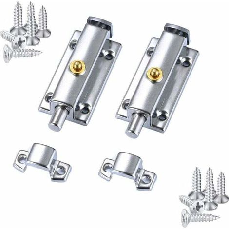Loquet De Porte Coulissante Verrou Barrel Bolt En Acier Inoxydable, Serrure De Porte De Toilette Acier Inoxydable Pour Salles De Bains Portes Et Fenêtres, Bouton De Printemps Déverrouiller, 4 (1/5)