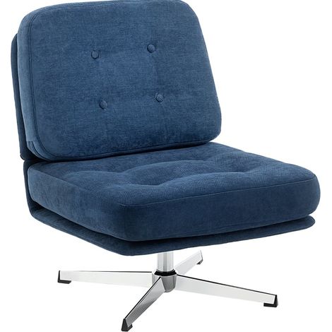 Fauteuil pivotant en tissu bleu, siège large, confort à ressorts ensachés et base métal, chaise de lecture 360° pour salon, chambre ou bureau  CHICFURN (1/5)