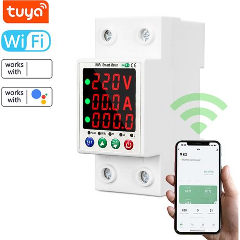 GARRYFIZH Protecteur à Réenclenchement Automatique WiFi Tuya - Disjoncteur Intelligent avec Affichage Numérique, Protection Surcharge/Sous-tension, Contrôle APP, Compatible Alexa et Google Assistant