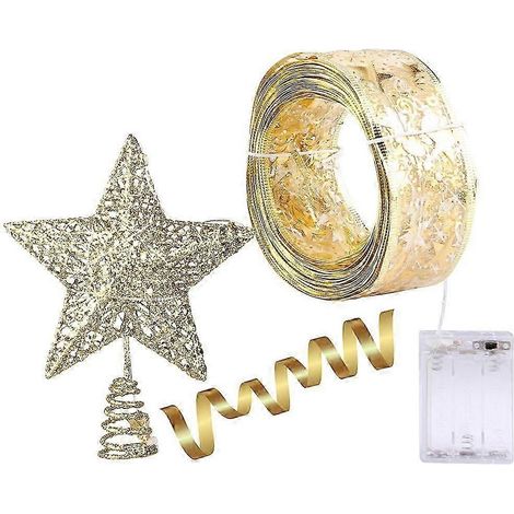 Étoile de Noël décorative pour sapin avec ruban lumineux (lot de 2) (1/5)