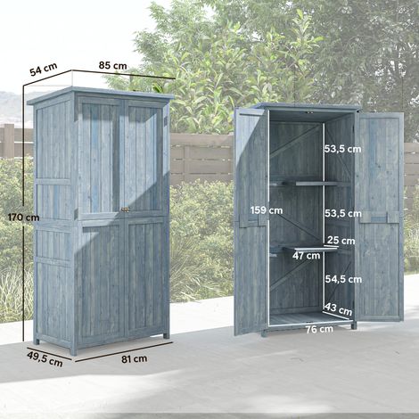 Abri de jardin en bois résistant aux intempéries, avec double porte et fermeture magnétique, pour jardin ou terrasse, 85 x 54 x 170 cm, gris (1/5)