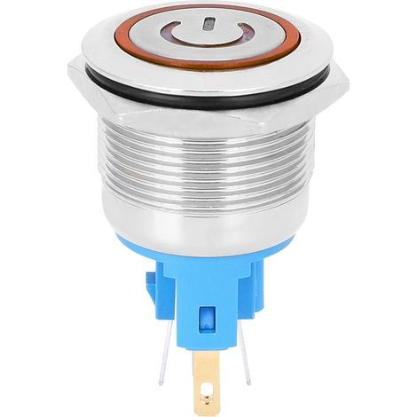 2 Pièces Interrupteur Poussoir Autobloquant 22mm 6 Broches DC 3-6V en Acier Inoxydable avec Symbole Orange (1/5)
