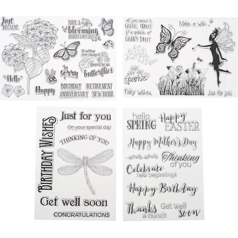 4 feuilles Tampons Transparents Fleur Papillon Libellule Mots de Salutation Motif Sceau pour Fabrication de Cartes Bricolage Scrapbooking Décoration d'album Photo (1/5)
