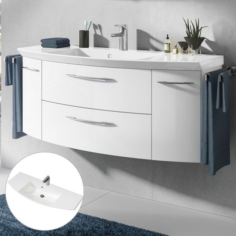 Waschtischunterschrank 121cm inkl. Waschbecken CERVIA-66 in Hochglanz weiß, B/H/T: 121/48/50,5 cm (1/5)