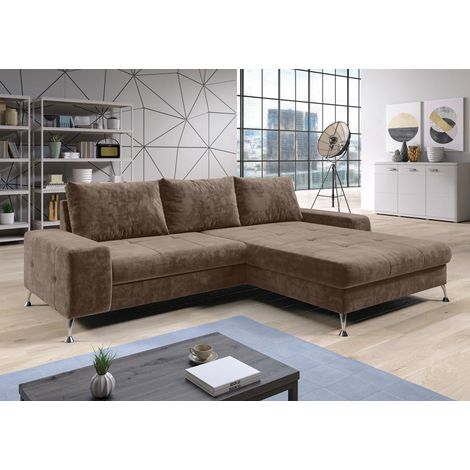 AX LIVING Eckschlafcouch mit Bettkasten Artemia 275 cm Hellbraun Samt R