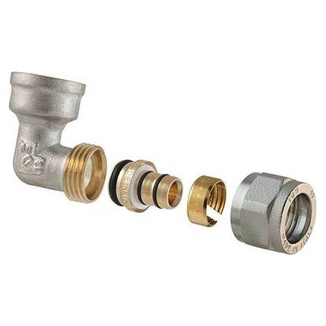 RACCORDO CURVO FEMMINA A COMPRESSIONE PER MULTISTRATO 2PZ ASSEMBLATO 1/2 x 3/4-20