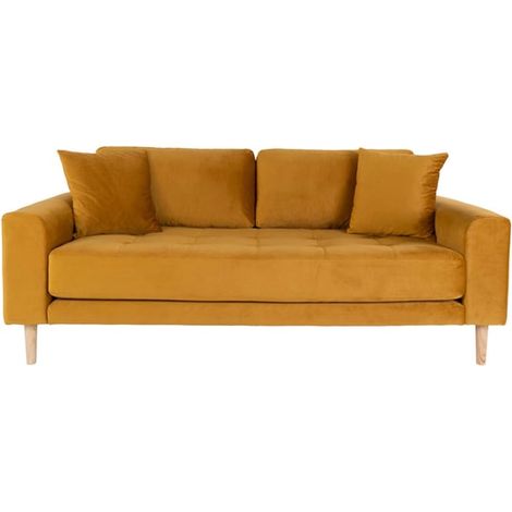 Lido Canapé 2,5 pers. en velours, 2 coussins décoratifs inclus, jaune moutarde. (1/5)