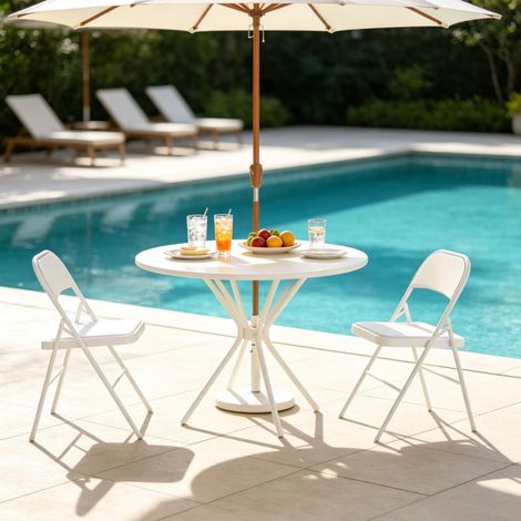 Set di 2 sedie pieghevoli bianche 45/46/78 cm con struttura in acciaio e seduta imbottita (1/5)