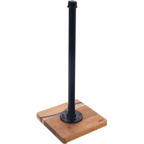 Porte-essuie-tout, métal, bois, noir, rivière, 35 cm (1/5)