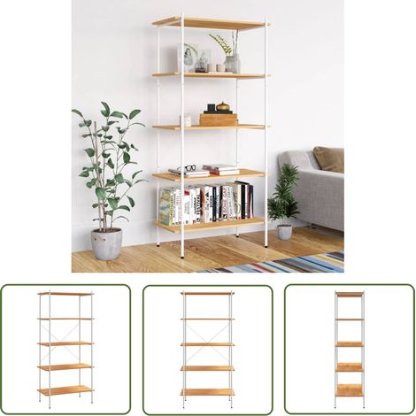 Étagère à 5 niveaux Étagère de Rangement - Armoire de Rangement Blanc et chêne 80x40x163 cm BV601693 - BonneVie (1/5)