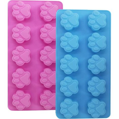 Moule en silicone JeiibrZui en forme de patte de chien - 22 x 12 x 2,2 cm - Lot de 2 - Rose - Convient au contact alimentaire pour les glaçons au chocolat et les biscuits pour chiens (1/5)